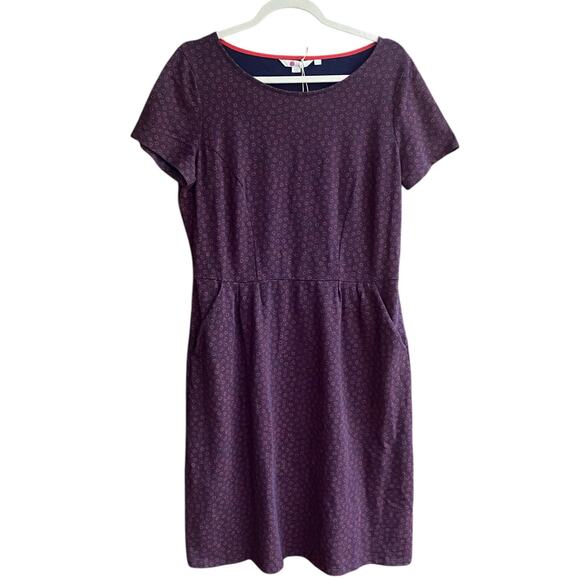 NWT BODEN Phoebe Floral Jersey Dress US 10R Short Sleeves Side Pockets Navy Wine - Picture 3 of 8